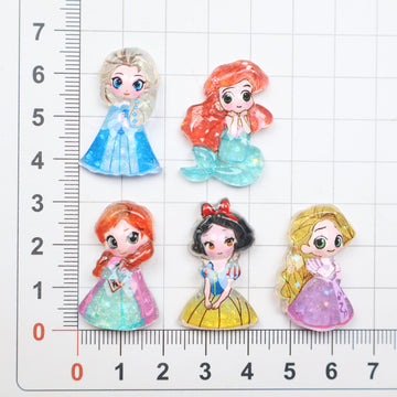 10Pcs cute princess Snow white Belle Ariel resin charm glitter Flatback acrylic Figurines DIY hairpin Miniatures Scrapbook Decor Craft
