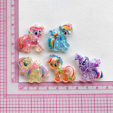10 Stück niedliche kleine Pony-Harzanhänger mit Glitzer, flache Acrylfiguren, DIY-Haarspangen, Miniaturen, Scrapbook-Dekoration, Basteln