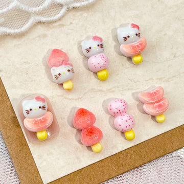 20pcs cartoon Hello Kitty food shape acrylic mini nail charm DIY Nail Art Accessories for Manicures jewelry scrapbook decor