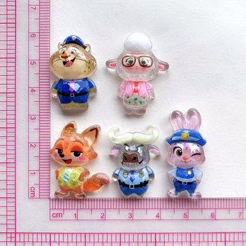 10Pcs cute Zootopia Judy Nick resin charm glitter Flatback acrylic Figurines DIY hairpin Miniatures Scrapbook Decor Craft