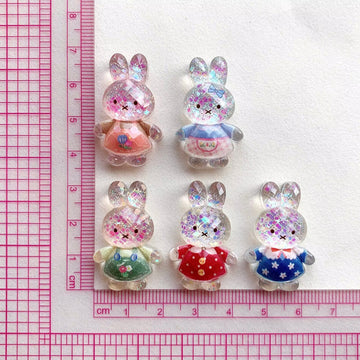 10Pcs cute rabbit resin charm glitter Flatback acrylic Figurines DIY hairpin Miniatures Scrapbook Decor Craft