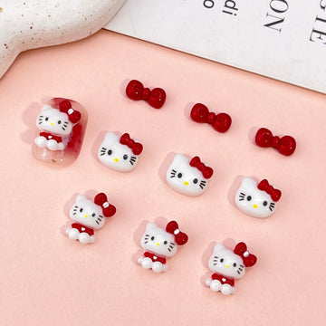 20pcs Hello Kitty red bow acrylic mini nail charm DIY Nail Art Accessories for Manicures jewelry scrapbook decor