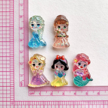 10Pcs cute princess anna elsa Rapunzel resin charm glitter Flatback acrylic Figurines DIY hairpin Miniatures Scrapbook Decor Craft