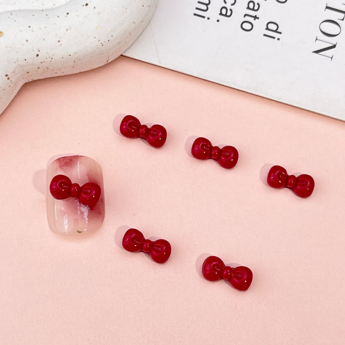 20pcs Hello Kitty red bow acrylic mini nail charm DIY Nail Art Accessories for Manicures jewelry scrapbook decor