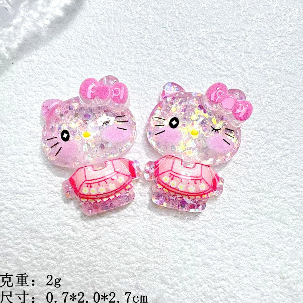 10Pcs cute Kuromi Cinnamoroll resin charm glitter Flatback acrylic Figurines DIY hairpin Miniatures Scrapbook Decor Craft