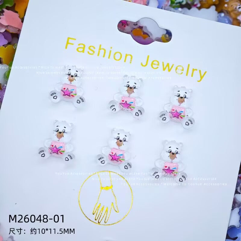 20pcs rainbow bear acrylic mini nail charm DIY Nail Art Accessories for Manicures jewelry scrapbook decor