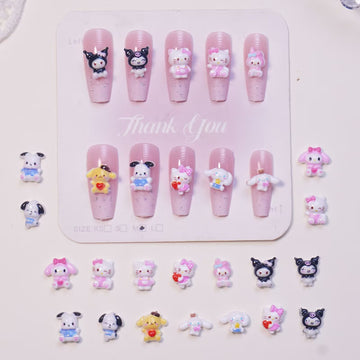 20pcs cartoon kuromi hello kitty acrylic mini nail charm DIY Nail Art Accessories for Manicures jewelry scrapbook decor