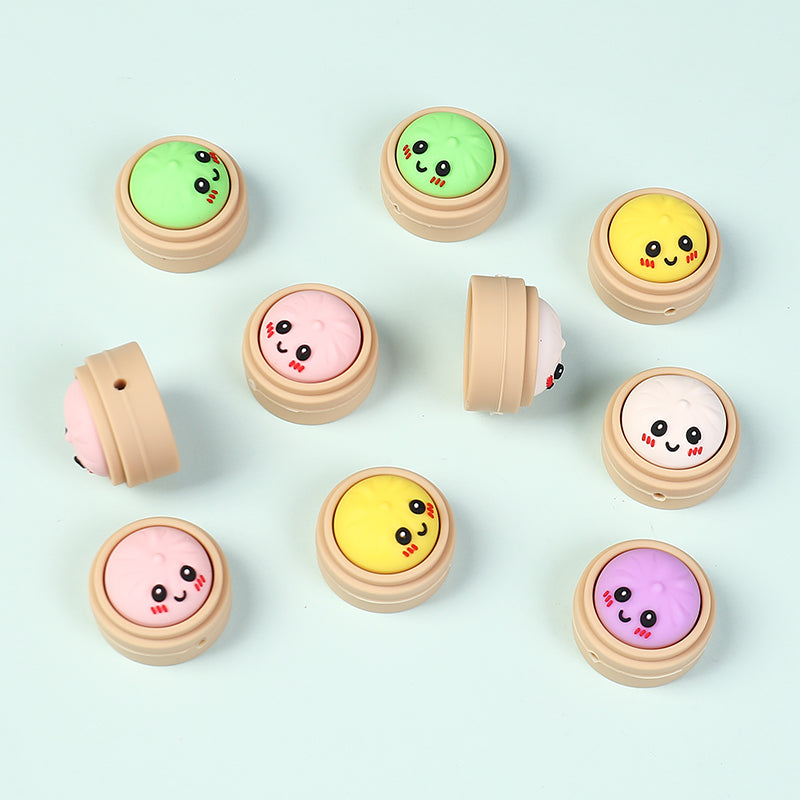 5pcs 3D Smiling Dumpling focal Bead
