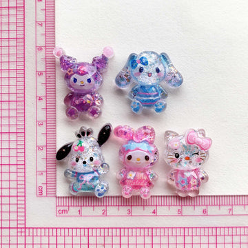 10Pcs cute My melody Hello kitty resin charm glitter Flatback acrylic Figurines DIY hairpin Miniatures Scrapbook Decor Craft