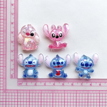 10Pcs Stitch resin charm glitter Flatback acrylic Figurines DIY hairpin Miniatures Scrapbook Decor Craft