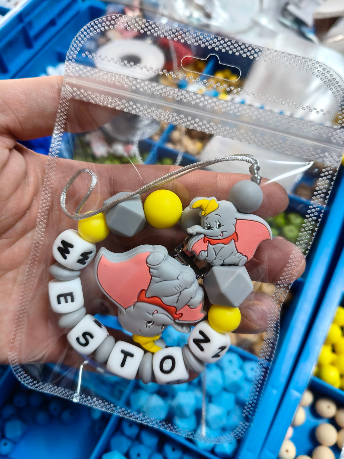 1 unidad de cadena de chupete de silicona Dumbo con nombre de bebé