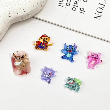 20pcs cartoon stitch pokemon acrylic mini nail charm DIY Nail Art Accessories for Manicures jewelry scrapbook decor
