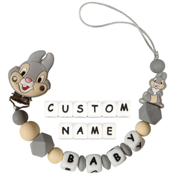 1 unidad Cadena de chupete para bebé conejito Thumper hecha a mano de silicona con nombre personalizado