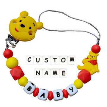1pcs Winnie the pooh silicone pacifier chain personalized with baby name