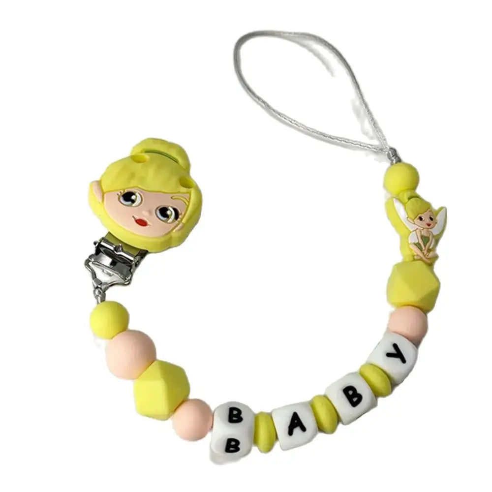 1 unidad Clips personalizados para chupetes de bebé con nombre, de silicona, con colgantes de cadena para la dentición, para niña/princesa