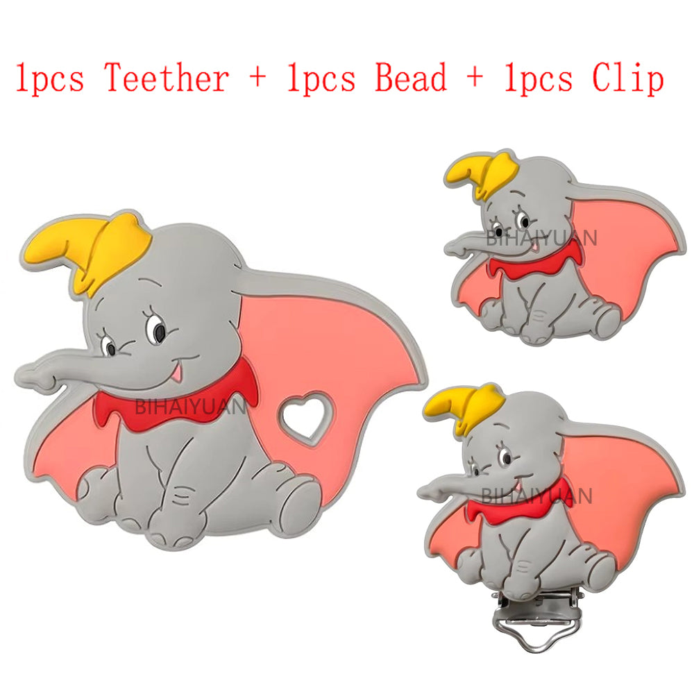 3pcs one set Miss Bunny Stitch dumbo simba marie cat Silicone Pacifier clip Molar focal Bead DIY Pacifier Chain